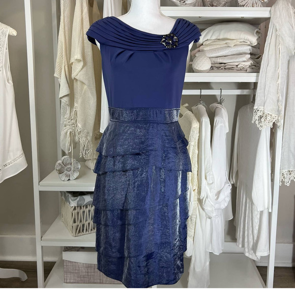 Adrianna Papell Tops - Adrianna Papell Vintage Sz. 6 Purplish Blue Sheath Dress w layer skirt #7057